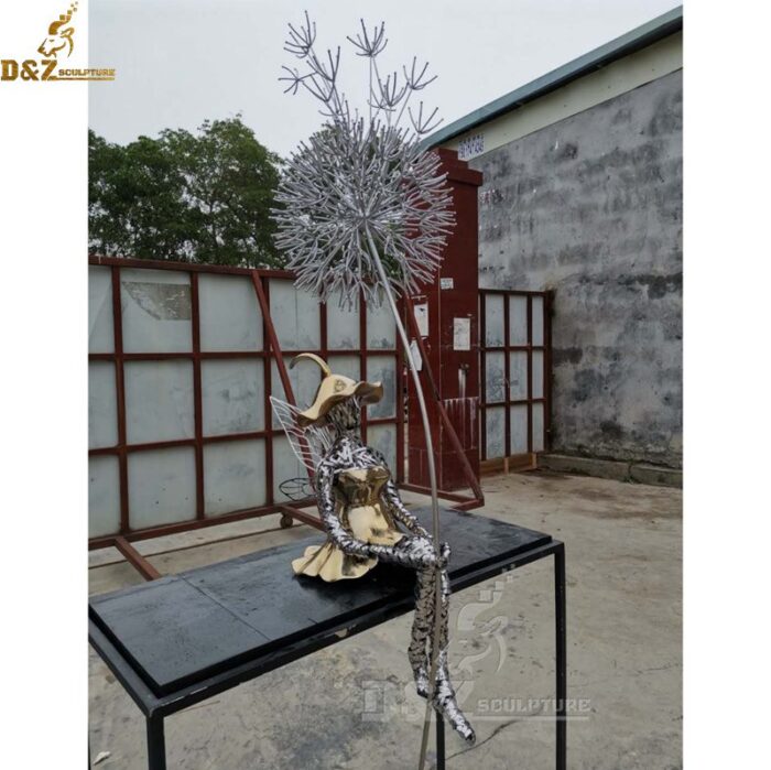 Outdoor Wire fairy sculpture for decor Dancing With Dandelions DZM 060