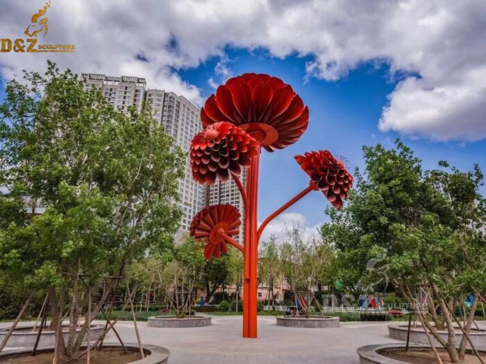 metal tree sculpture red stainless steel sculpture plaza DZM 110