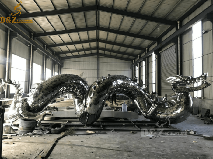outdoor decor Stainless steel dragon sculpture metal statue for sale DZM 111