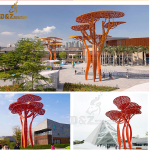 Outdoor Orange metal modern tree sculpture decor