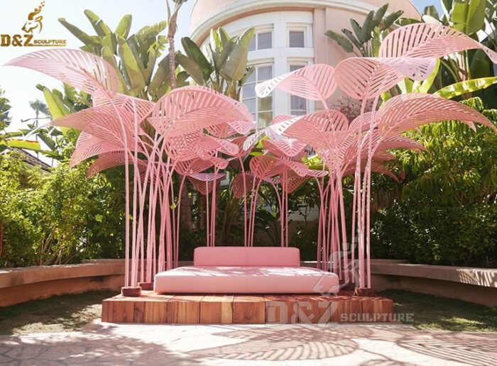 Pink stainless steel leaf sculpture for Holiday Village DZM 144