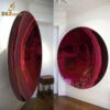 decorative metal disc wall art red chrome sculpture