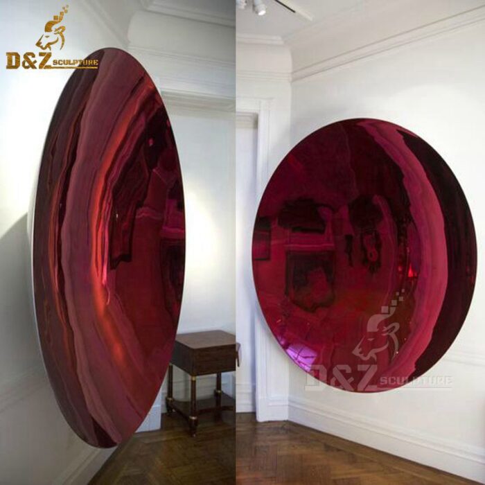 decorative metal disc wall art red chrome sculpture