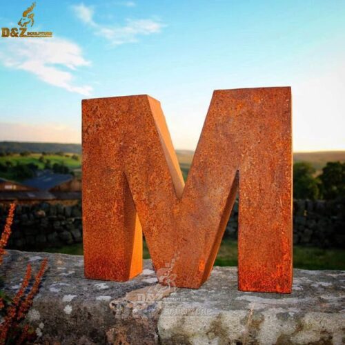 weathering steel letter M sculpture corten steel for garden DZM 187