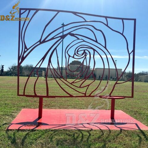 metal wire flower sculpture garden rose sculpture hollow out red rose DZM 415