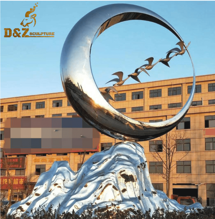 modern art stainless steel metal sculpture is placed in yard DZM 285