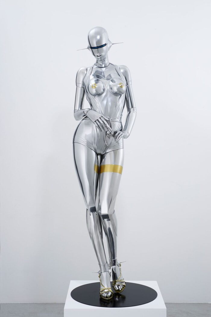 Hajime Sorayama sexy standing robot lady stainless steel mirror modern figure for sale DZM598