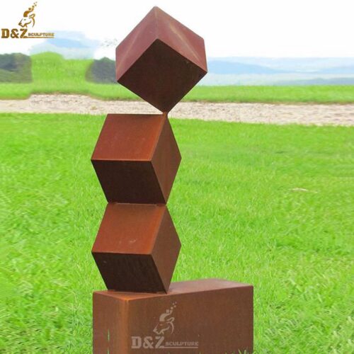 corten steel garden sculpture for outdoor decor corten steel cube sculpture DZM 603