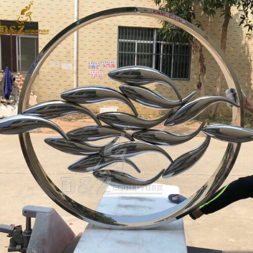 art fish animal sculpture high polish mirror finish fishes with circle DZM 812