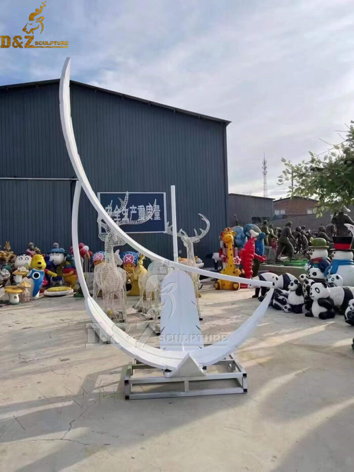 art modern white feather stainless steel art modern for garden decoration DZM 884 (2)