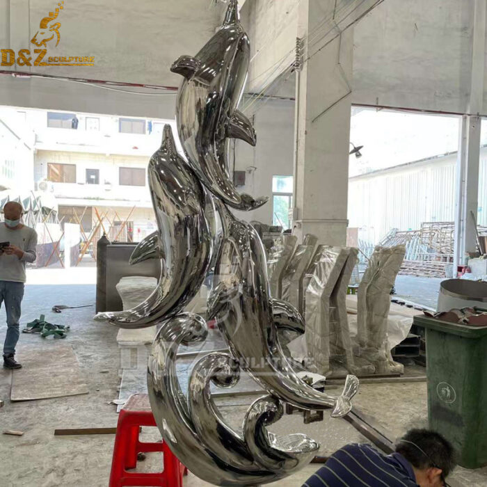 stainless steel high polished mirror finsihing fish sculpture modern design for garden decor DZM 849