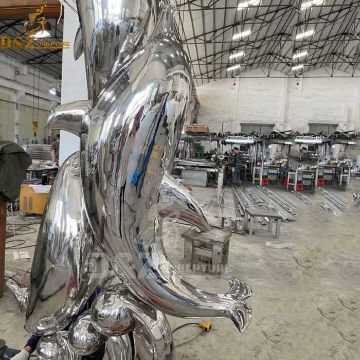 stainless steel high polished mirror finsihing fish sculpture modern design for garden decor DZM 849 - Image 3