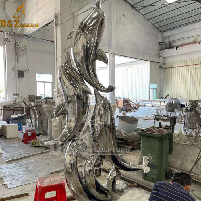 stainless steel high polished mirror finsihing fish sculpture modern design for garden decor DZM 849 - Image 5
