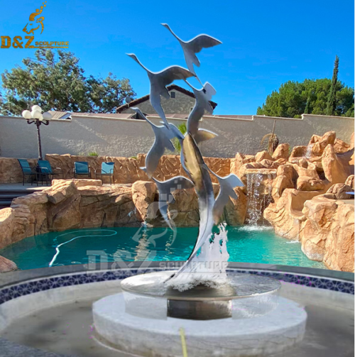 stainless steel bird and feather fountain sculpture for garden decoration DZM 892