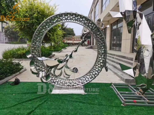 stainless steel sculpture art circle mirror finishing sculpture hollow out sculpture DZM 935 (1)