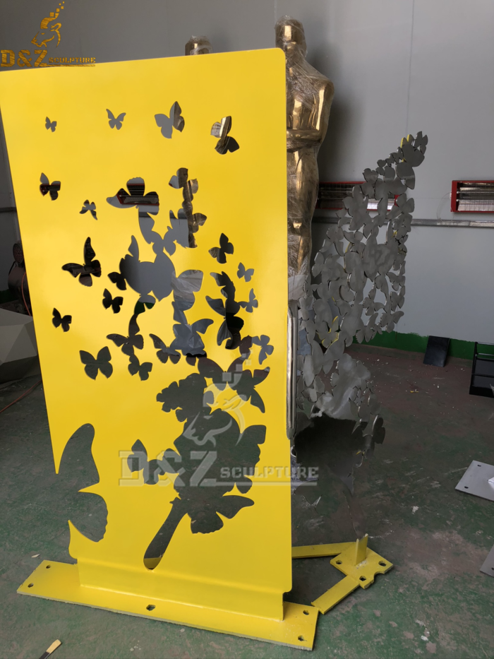 stainless steel sculpture art modern hollow out yellow board DZM 927