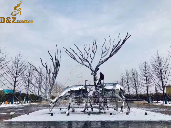 stainless steel sculpture art modern sculpture life size geometeric deer sculpture DZM 920 (2)