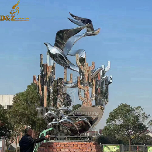 stainless steel abstract mirror finishing lawn ornaments and garden sculptures DZM 1058