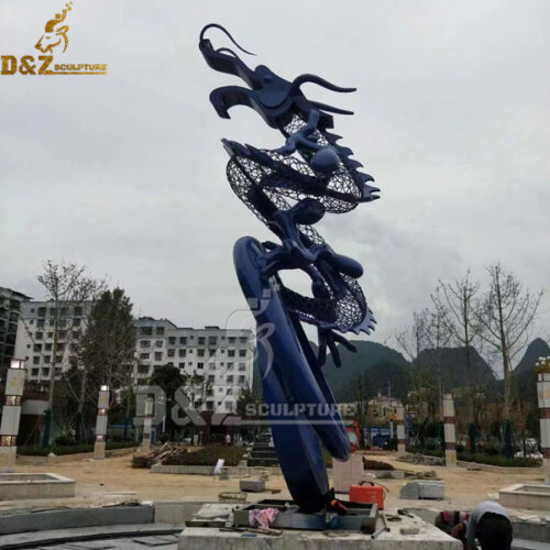 stainless steel abstract modern dragon with figure lawn sculpture DZM 1104