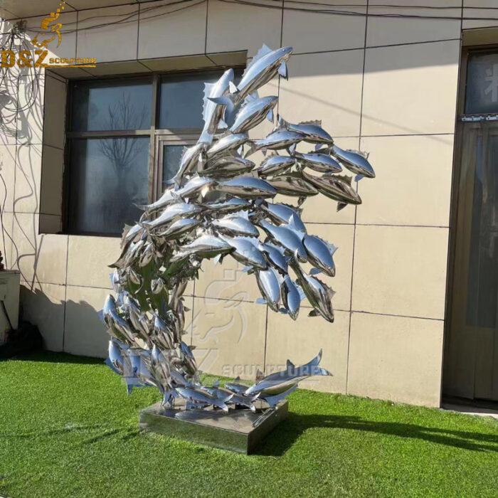 a gruop of stainless steel fishes for stand in the garden decoration DZM 1136 - Image 4
