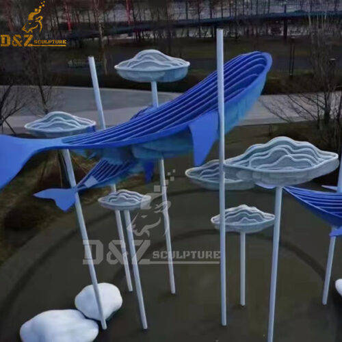 metal modern geometric fish sculpture with light for garden decoration DZM 1127