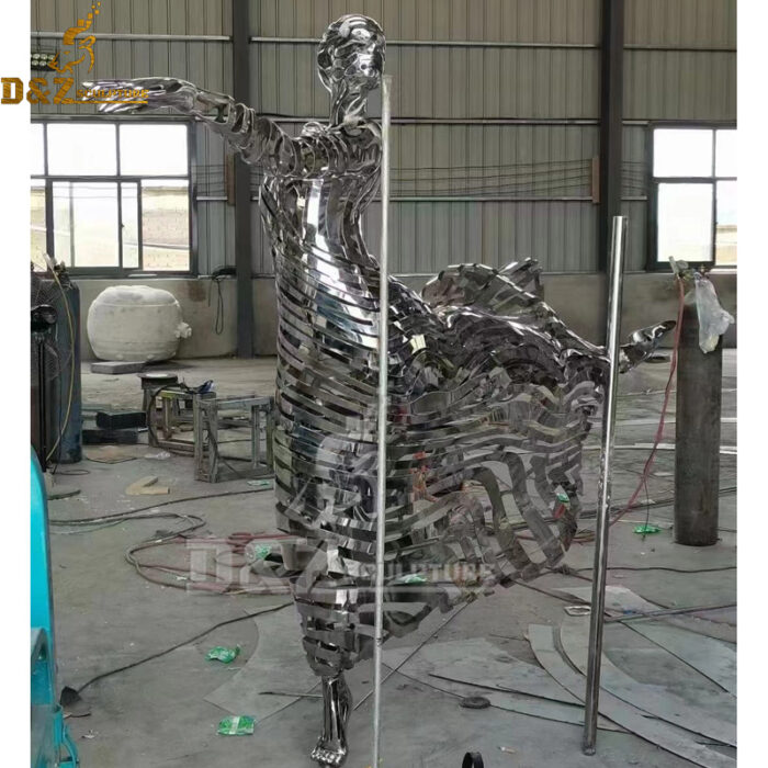 stainless steel mirror finishing abstract dancer girl sculpture for garden decoration DZM 1109