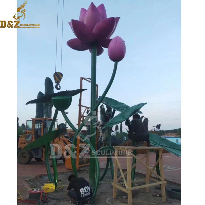 a set of stainless steel metal lotus flower garden sculpture DZM 1151 - Image 2
