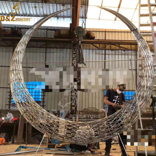 stainless steel circle art white wire sculpture for garden decoration DZM 1160