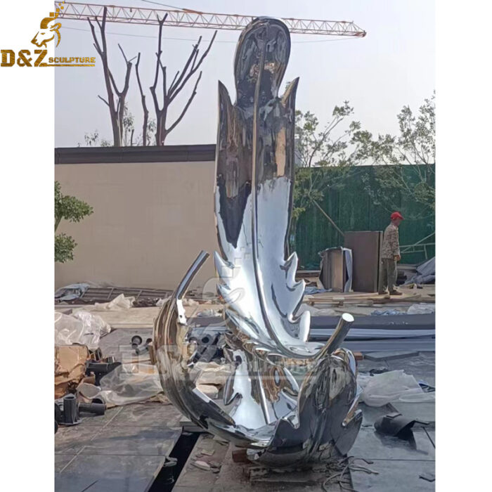 stainless steel feather sculpture 3D mirror finishing sculpture for sale DZM 1153