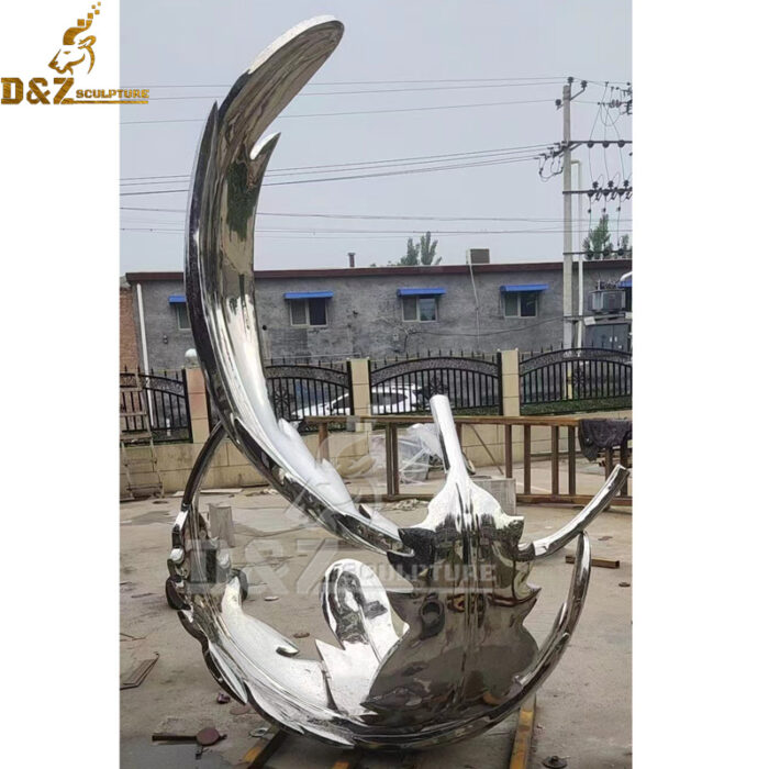 stainless steel feather sculpture 3D mirror finishing sculpture for sale DZM 1153 - Image 3