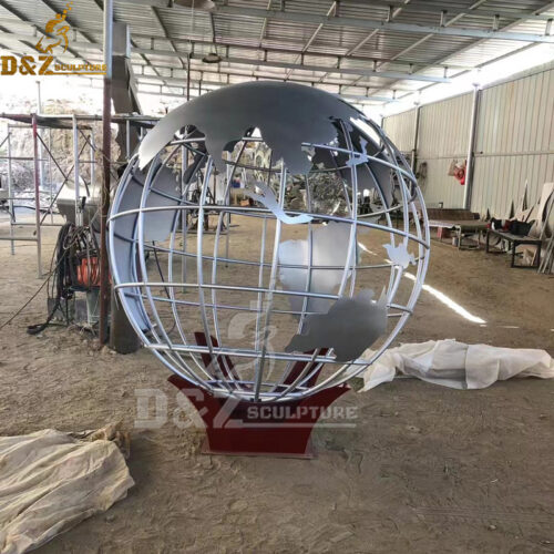 stainless steel globe sculpture hollow out sculpture custom made for sale DZM 1200