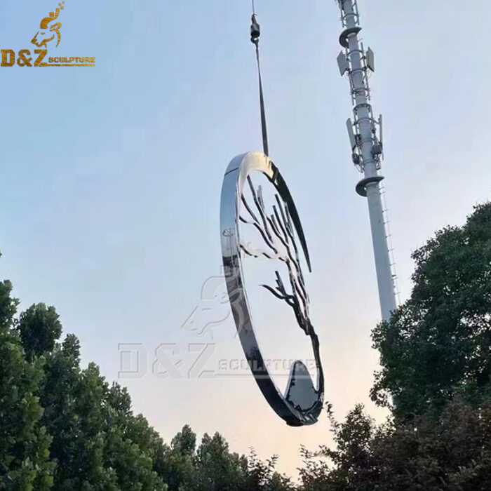 stainless steel sculpture art circle with tree design for garden hanging DZM 1188