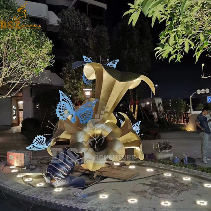 stainless steel sculpture trumpet flower large sculpture for garden DZM 1197