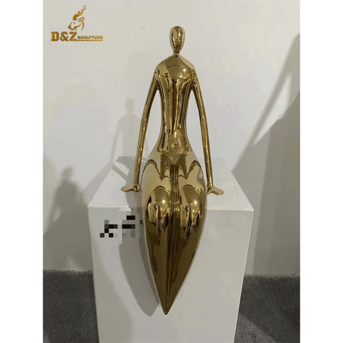 abstract figure sculpture gold plated human sit on seat for decorate DZM 1209 - Image 3