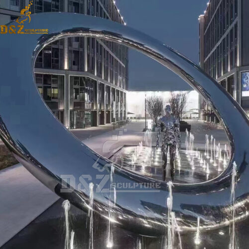 stainless steel circle fountain sculpture for art garden DZM 1202