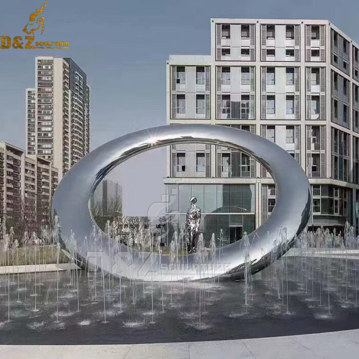 stainless steel circle fountain sculpture for art garden DZM 1202 - Image 3