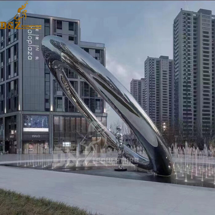 stainless steel circle fountain sculpture for art garden DZM 1202 - Image 4