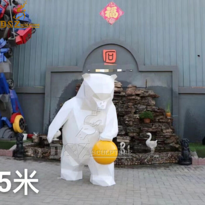 stainless steel large metal mirror finishing geometric bear sculpture for park DZM 1201 - Image 4
