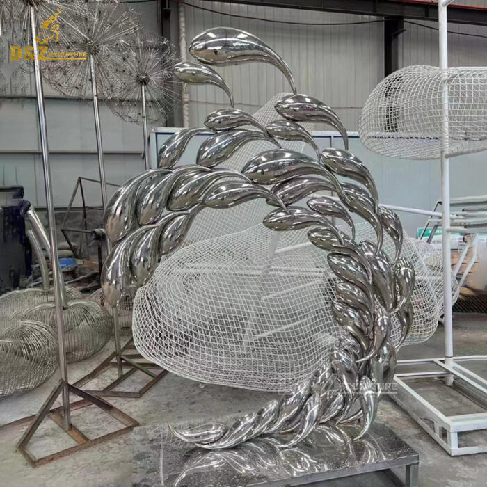 stainless steel art modern mirror finishing garden fish sculptures DZM 1229