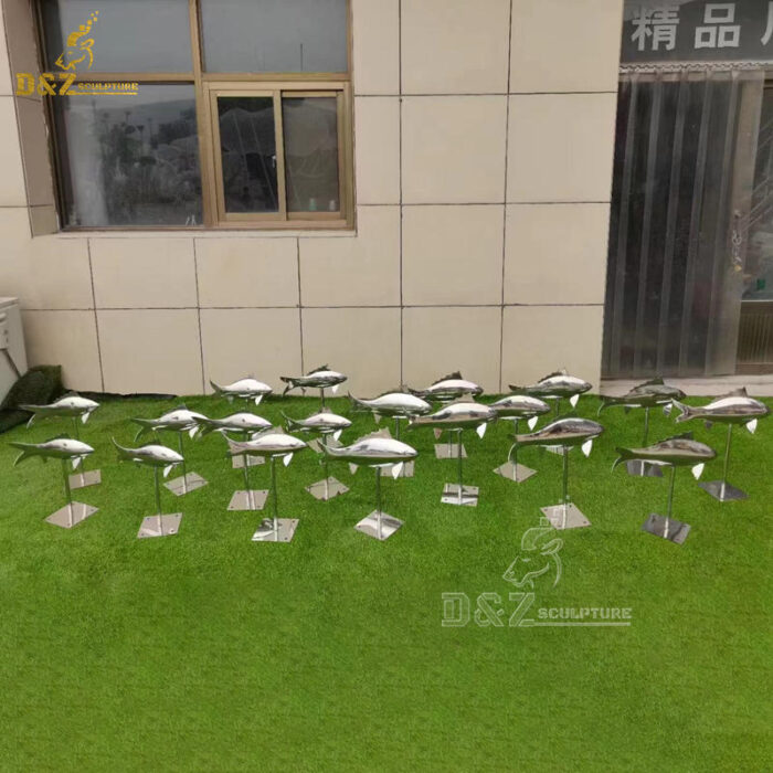 stainless steel art modern mirror finishing garden fish sculptures DZM 1229 - Image 10