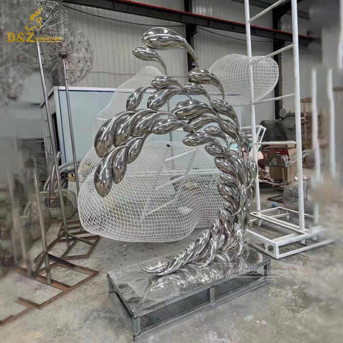 stainless steel art modern mirror finishing garden fish sculptures DZM 1229 - Image 4