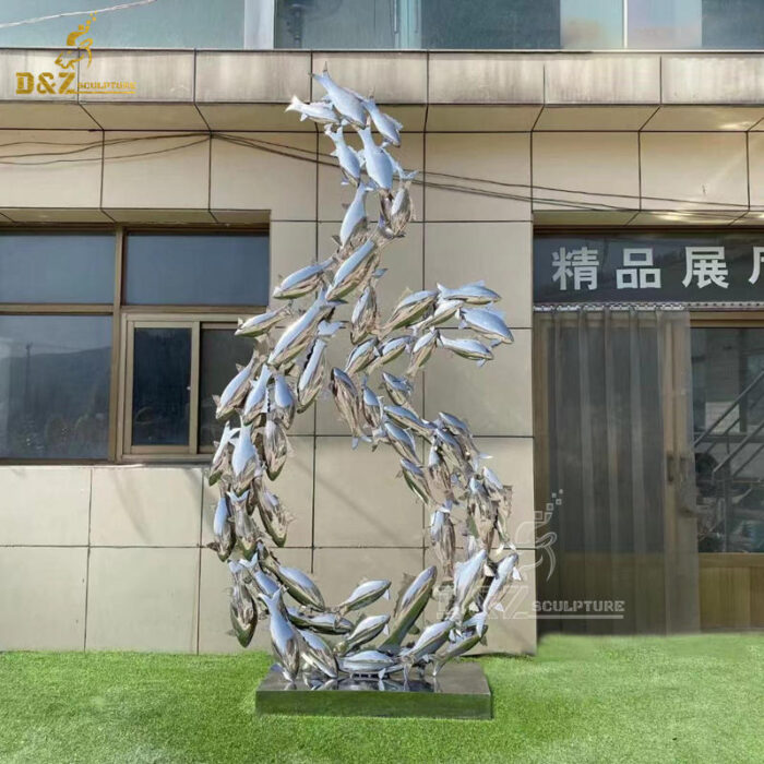 stainless steel art modern mirror finishing garden fish sculptures DZM 1229 - Image 5