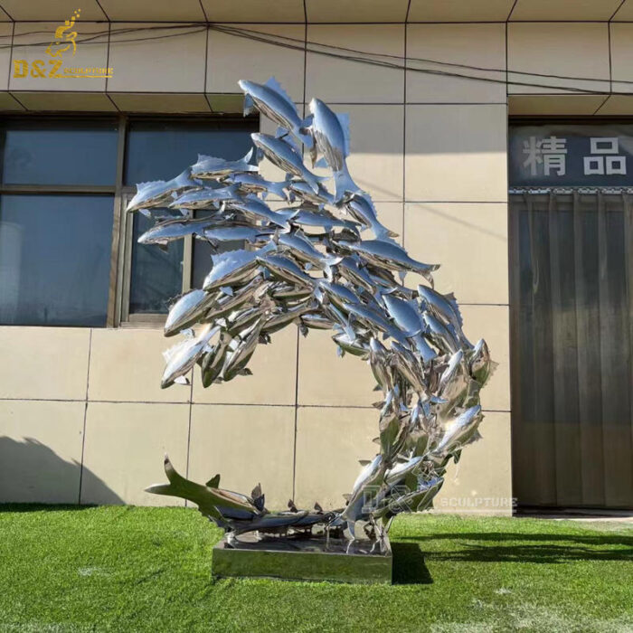 stainless steel art modern mirror finishing garden fish sculptures DZM 1229 - Image 6
