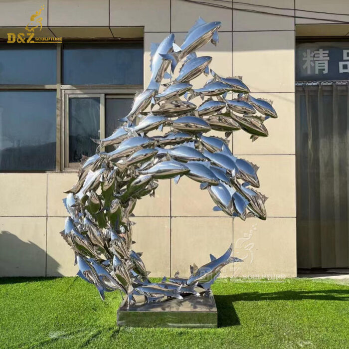 stainless steel art modern mirror finishing garden fish sculptures DZM 1229 - Image 7