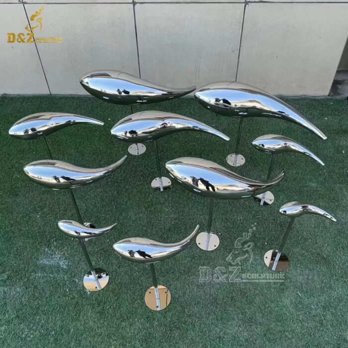stainless steel art modern mirror finishing garden fish sculptures DZM 1229 - Image 8