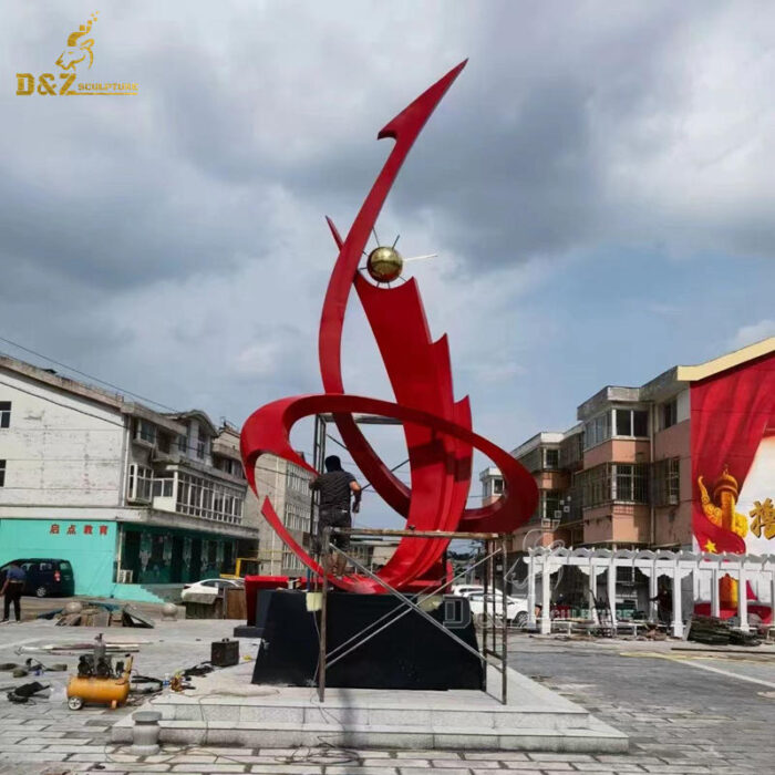 stainless steel red art painting abstract sculpture modern abstract sculpture for garden DZM 1237
