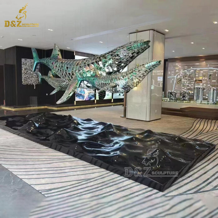 stainless steel geometric fish flying sculpture for hang on the ceiling DZM 1250 - Image 3