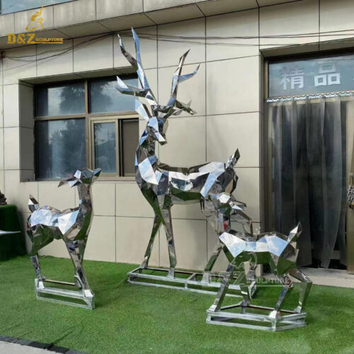 stainless steel abstract deer sculptures for garden shiny surface metal deer sculpture DZM 1260
