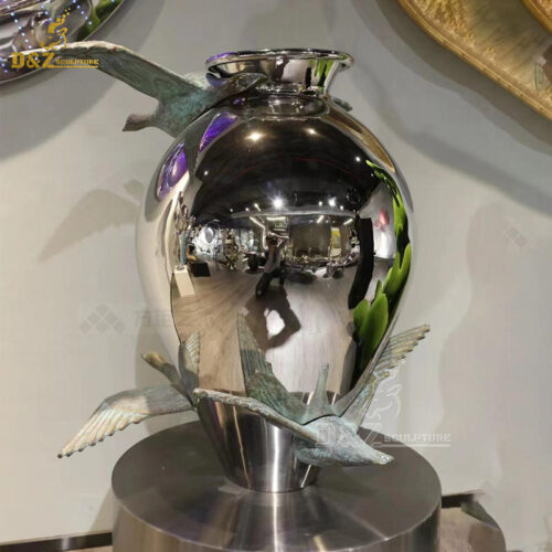 stainless steel art modern abstract mirror finishing vase sculpture for sale DZM 1269