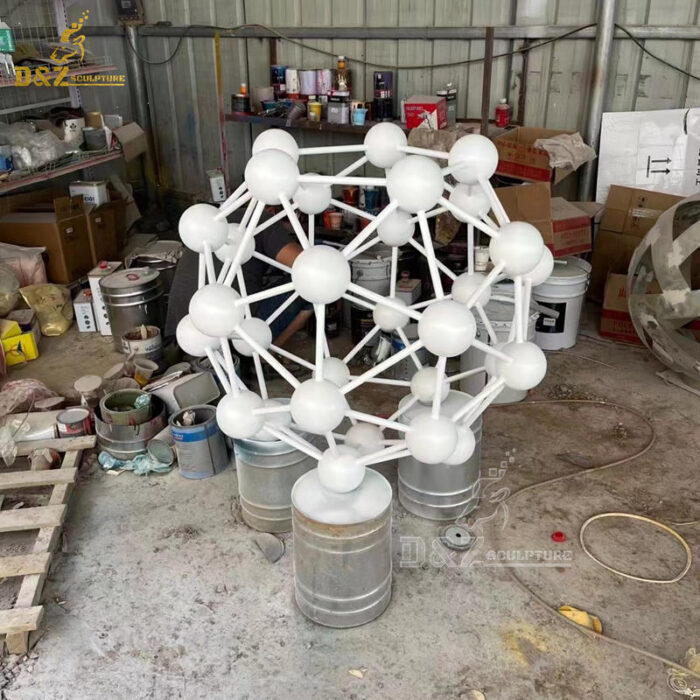 stainless steel hollow out ball with wire sculpture white sculpture for sale DZM 1266